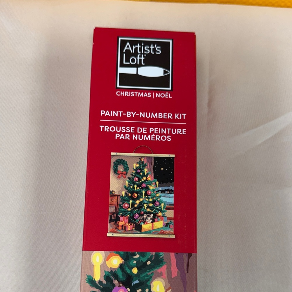Artist's Loft Christmas Paint-By-Number Kit tree kitten ornaments cozy setting